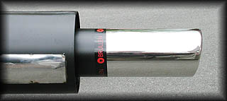 Single 3.5" chrome polished tip per side, angle cut, inward bevel, resonated