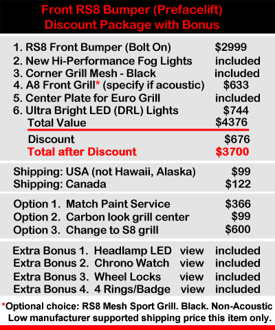 RS8 bumper upgrade with discount package