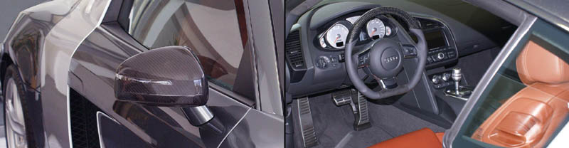 image of steering wheel and mirror shell in carbon fiber