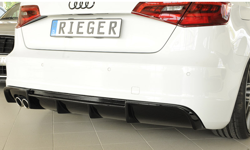 rear bumper insert for Audi A3 8V gloss black twin tip left exhausts image audi A3 8V rear bumper insert